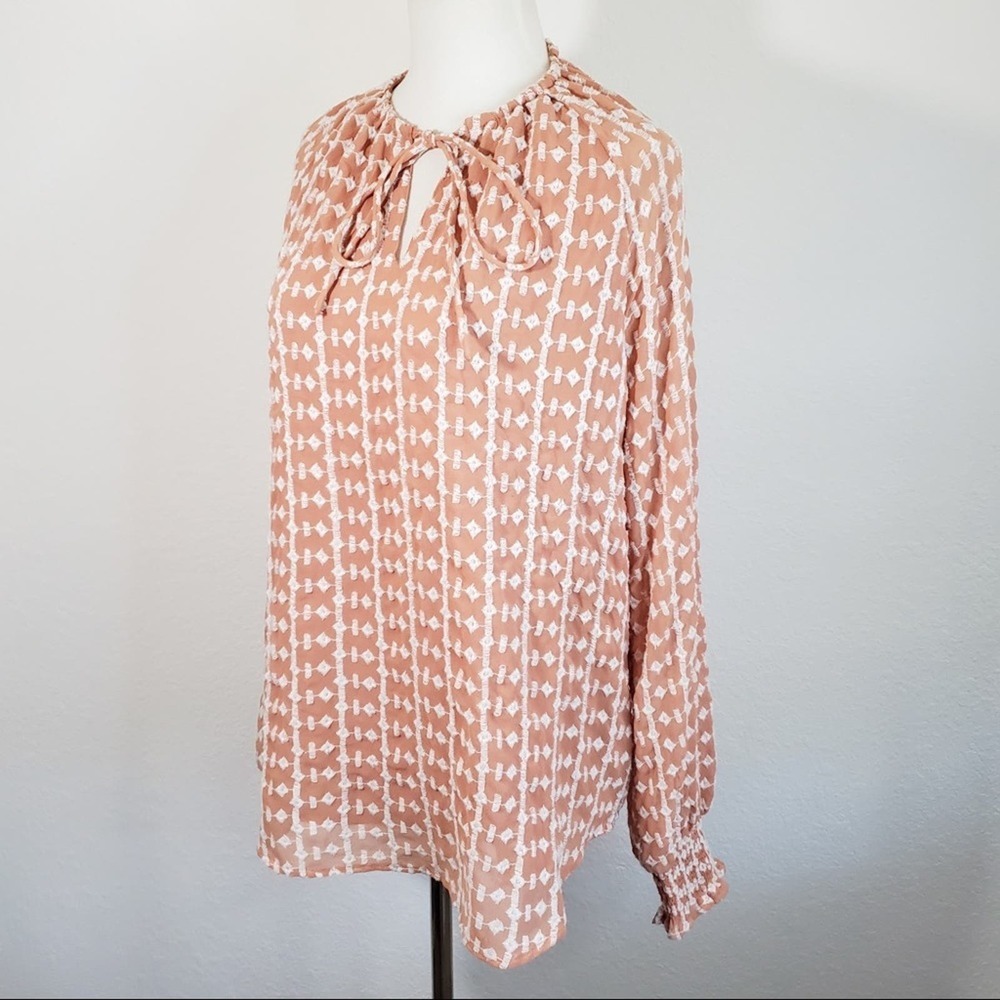 Walter Baker Tie Neck Embroidered Long Sleeve Top Size Medium